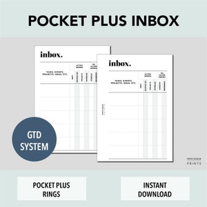 Pocket PLUS Rings Inbox, PRINTABLE Planner Insert, Brain Dump Insert, GTD Inspired, Minimalist Design, Pdf File