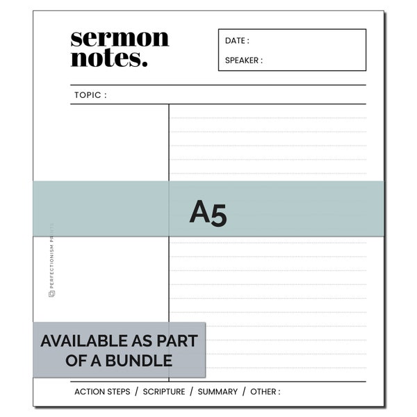 A5 Sermon Notes Ringbound Planner Insert