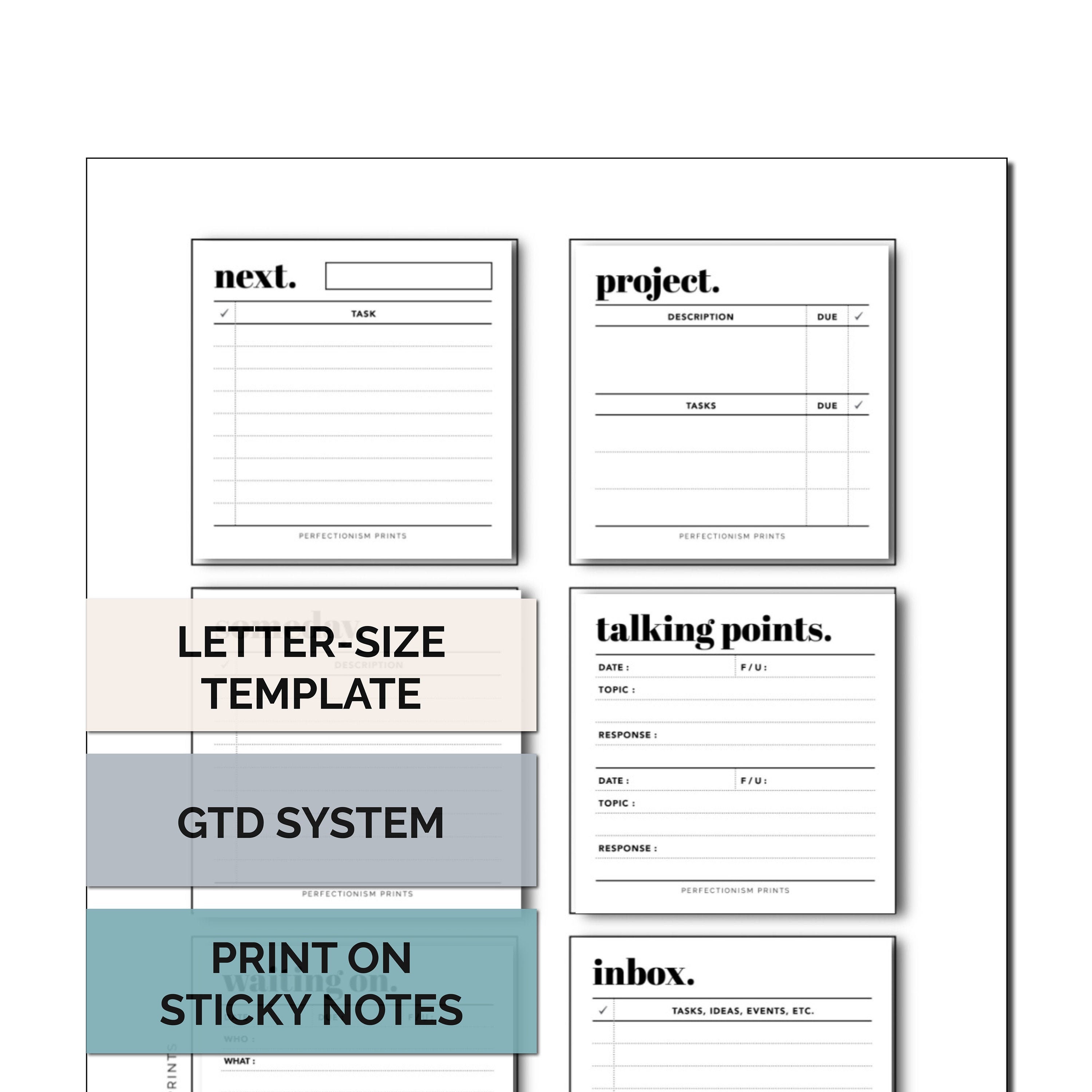 GTD Sticky Notes & LETTER Template Etsy