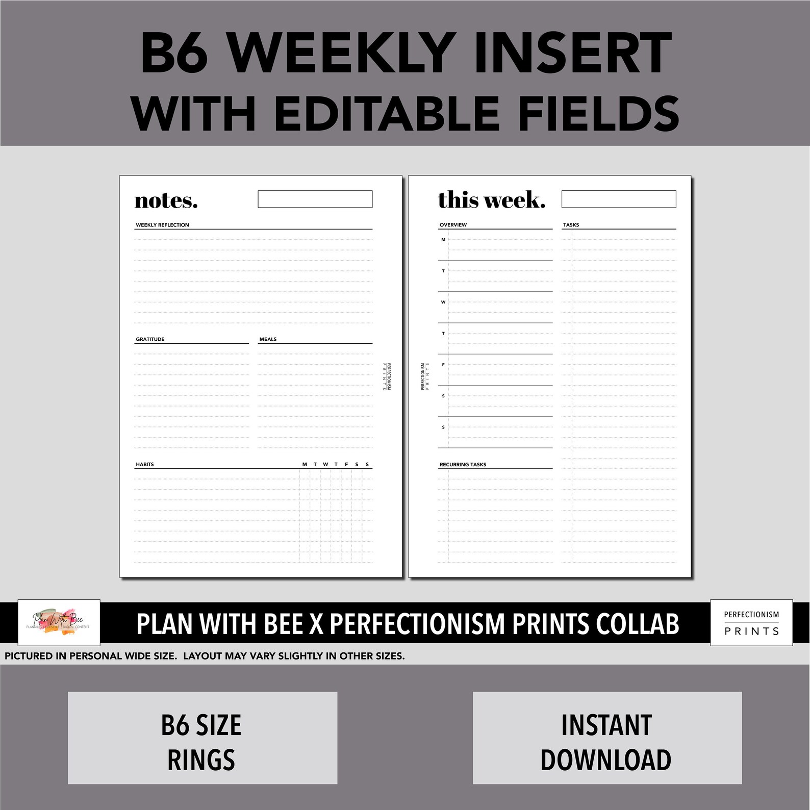 B6 Rings Editable Weekly Page, Plan With Bee X Perfectionismprints ...