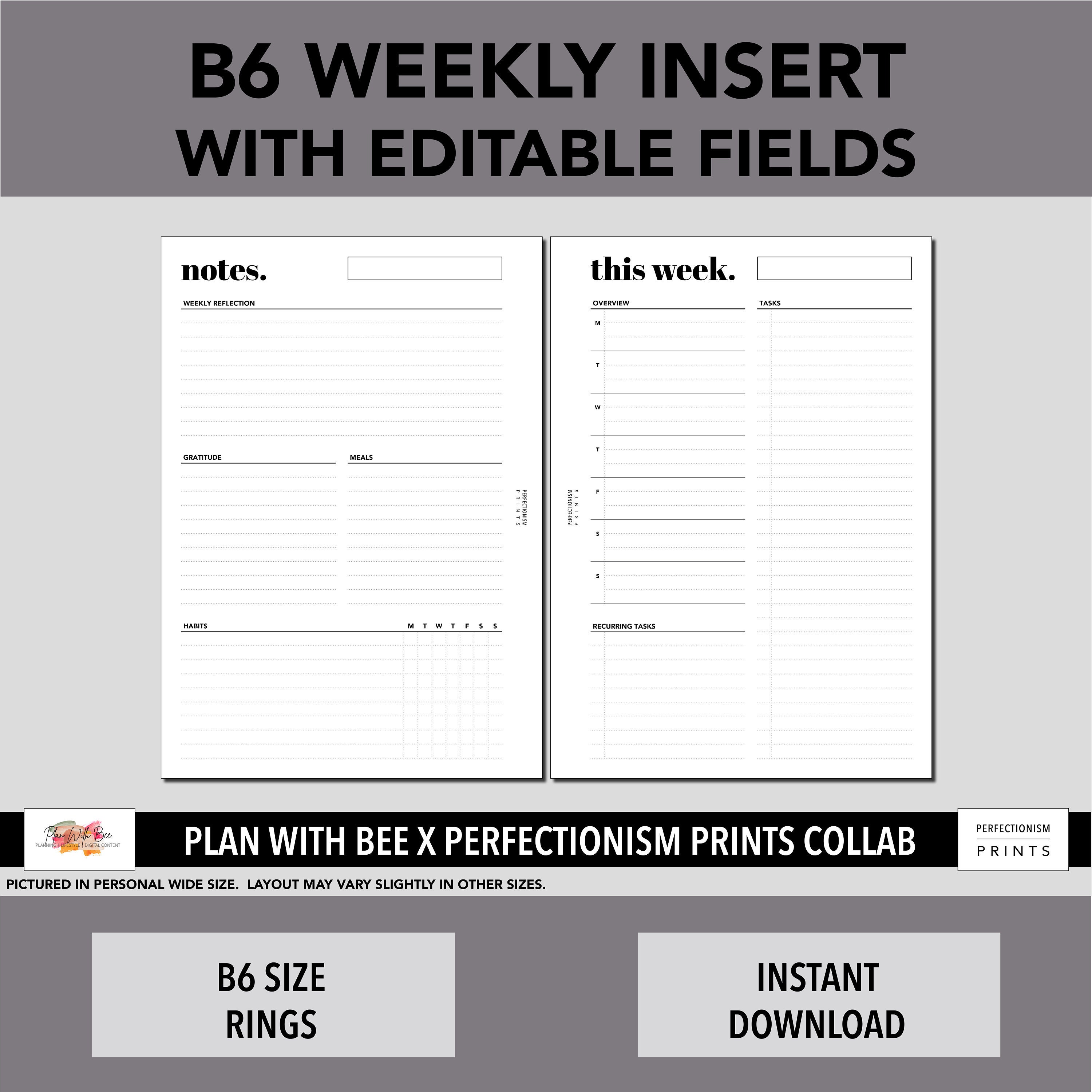 B6 Rings Editable Weekly Page, Plan With Bee X Perfectionismprints ...