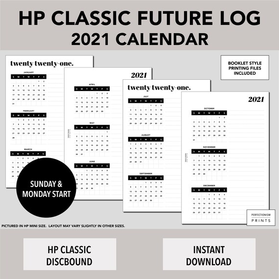 hp classic 2021 future log printable planner insert yearly etsy