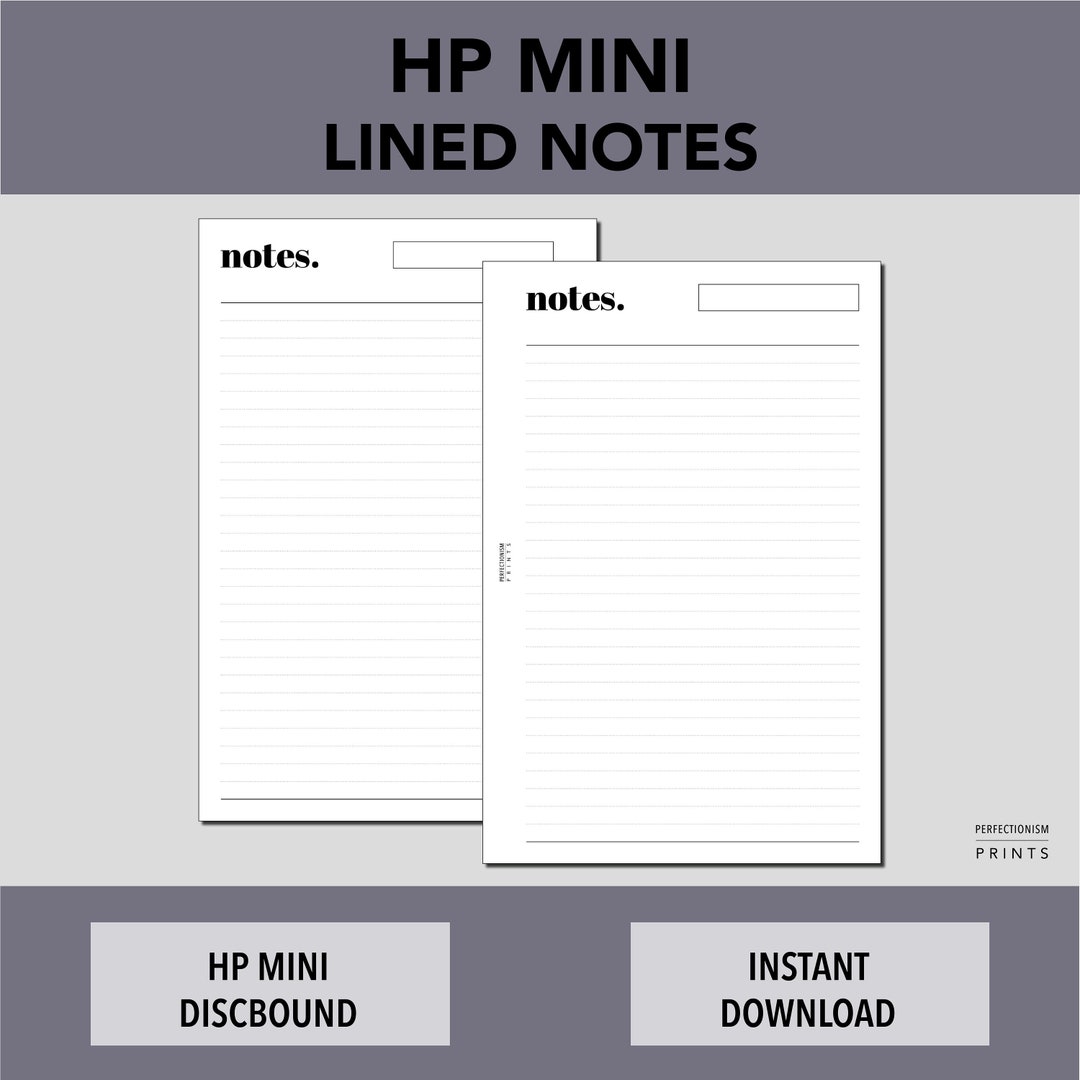 HP MINI Lined Notes, PRINTABLE Notes Pages, Minimalist Design, Pdf File ...