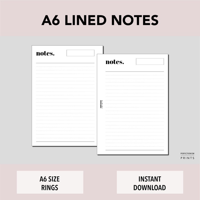 A6 RINGS Lined Notes, PRINTABLE Notes Pages, Minimalist Design, Pdf ...