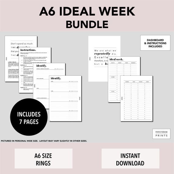 A6 RINGS Ideal Week Bundle PRINTABLE Planner Insert Monday | Etsy