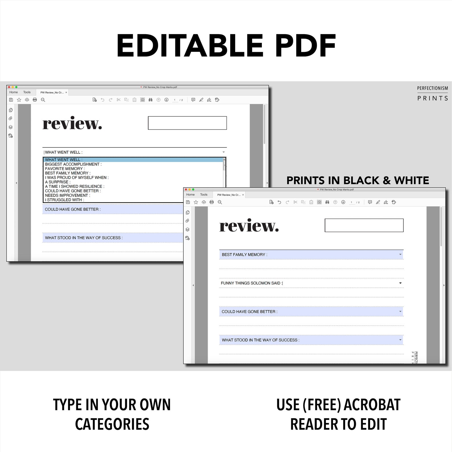 A6 RINGS Currently Spread, PRINTABLE Planner Insert, Custom Categories ...