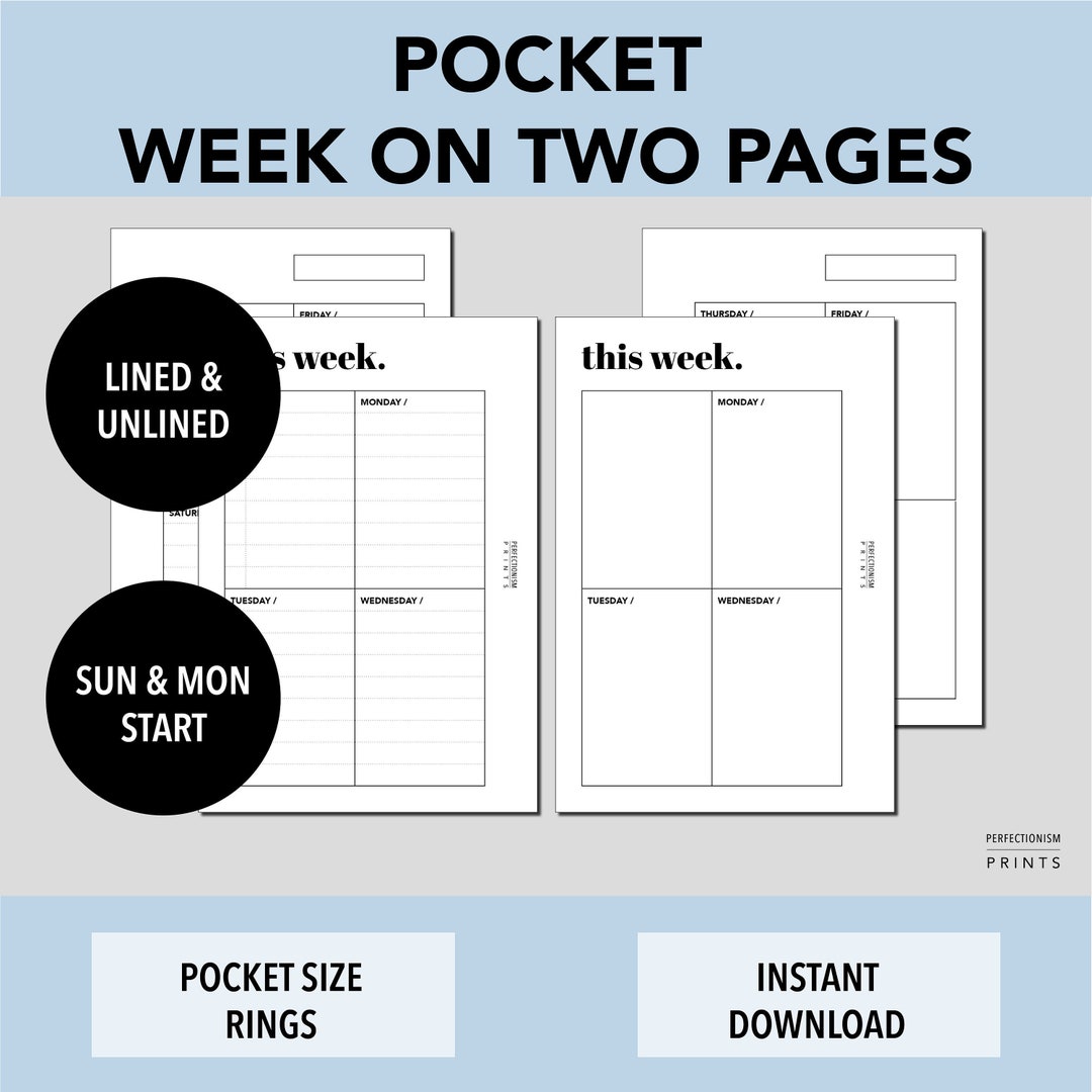 POCKET RINGS Week on Two Pages, PRINTABLE Planner Insert, WO2P ...