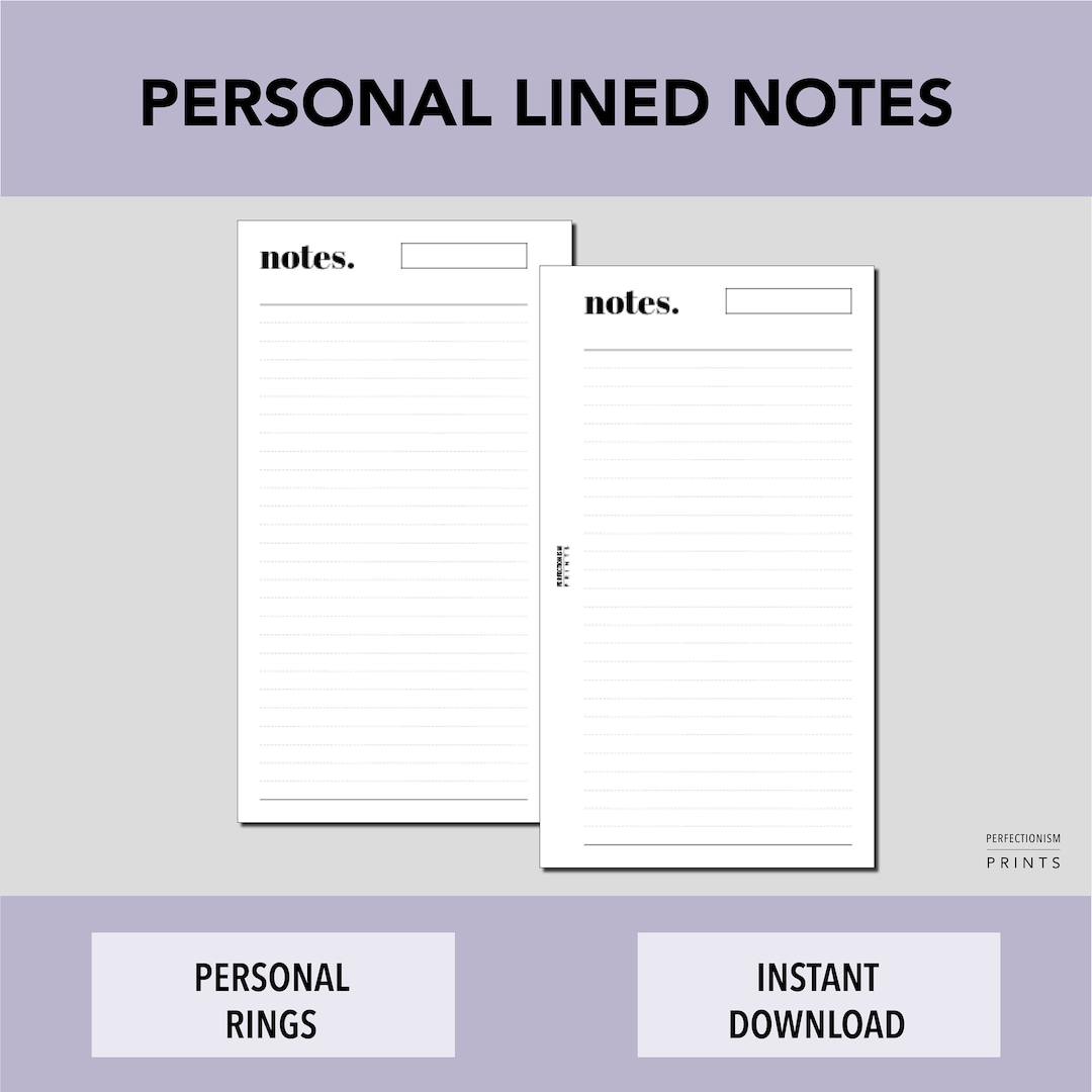 PERSONAL RINGS Lined Notes, PRINTABLE Notes Pages, Minimalist Design ...