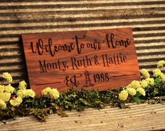 Custom Wood Beach House Sign Outdoor Plaque Lake House Sign Beach Sign Light House Wood Sign Coastal New Home Gift Personalized Wood Signs