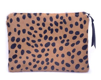 Leopard Print Clutch, Spotted Leopard Clutch, Leopard Clutch, Hair on Leather Clutch, Leather Purse, Leopard Handbag, Christmas Gift