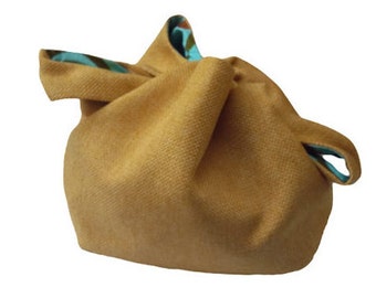 Shopper Bag Wheat Color borsa double-face due tessuti canvas giallo e fantasia azzurro