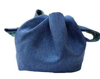 Blu Sack-Pack Shopper Bazar borsa blu reversibile tinta unita e fantasia design