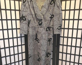 Black and White Floral Dress 80s Does the 40s Polyester