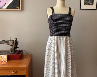 Black and White Polka Dot 80s Does the 50s Vintage Summer Dress 2pc Rockabilly Pinup