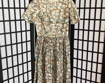 50s/60s Shirtwaist Dress with Water Color Esque Floral Pattern with Belt