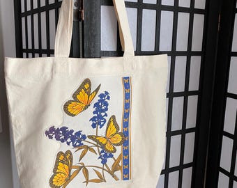 Upcycled Butterfly Tote Bag with Snap Closure and Pocket