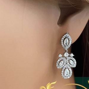 Brincos de noiva de cristal, brincos de casamento de gota de prata, brincos de lágrima, brincos CZ, brincos de casamento, brincos de prata longos de noiva