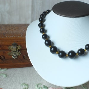 Vintage black bakelite necklace, Old jewelry