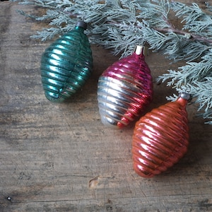 Set of three glass ornaments, Antique Christmas ornaments, Vintage glass decor for Christmas tree
