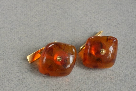Vintage amber cufflinks, Antique amber, Baltic am… - image 1