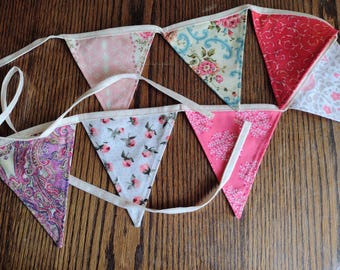 Pink Bunting Mini Banner Small Pennant Pink Cottage Style Cubicle Decor