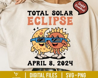 Éclipse totale de soleil 2024 SVG, 8 avril 2024 Svg, éclipse solaire totale Svg, éclipse solaire rétro, éclipse solaire 2024, astronomie Svg, éclipse svg