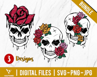 Split skull with roses svg, Halloween png, Skull svg, Floral skull svg, Halloween skull svg, Horror svg, Skull death svg | Digital cut file