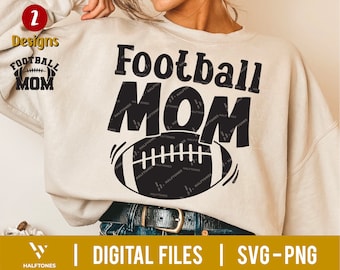 May include: A beige sweatshirt with the text "Football Mom" in black lettering. A black and white football graphic is below the text.