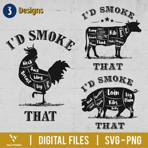 I&#39;d smoke that svg, Butcher diagram svg, bbq grill sag, king of the grill svg, meat cuts svg, barbecue lover svg, camping | Digital files