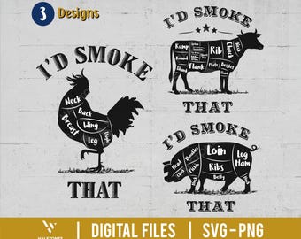 I'd smoke that svg, Butcher diagram svg, bbq grill sag, king of the grill svg, meat cuts svg, barbecue lover svg, camping | Digital files