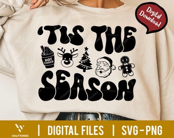 Tis The Season SVG, Merry Christmas Svg, Christmas Tree Svg, Hot Chocolate Svg, Reindeer Face Svg, Gingerbread Svg, Happy holiday Svg Png