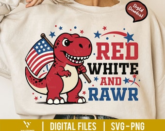 Red White and Rawr SVG, Patriotic Dinosaur Svg, American Flag Svg, Kids Dinosaur Svg, Kids 4th of July Shirt Svg, Patriotic Svg for Boys