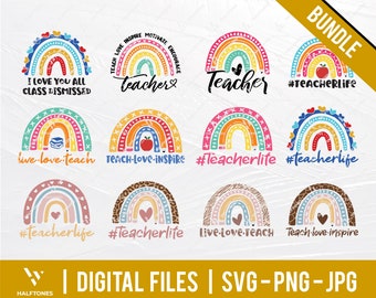 Teacher rainbow SVG, teacher png, rainbow svg, teacher life svg, teach love inspire svg, live love teach svg, teaching | Digital cut file