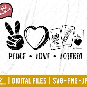 Peace Love Loteria SVG, Mexico Game Card, Mexican Bingo svg, listeria lover svg, loteria bingo game svg, peace sign svg | Fichier de découpe numérique