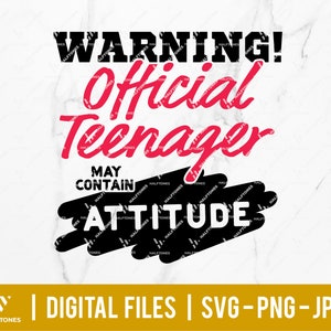 Warning Official Teenager svg, may contain attitude svg, birthday queen svg, my 13th birthday svg, princess birthday svg | Digital cut file