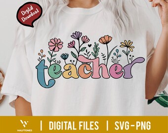 Teacher Flower SVG, Retro Teacher, Back to School Svg Teacher Appreciation Svg, Teacher Mode Svg, Gift For Teacher Svg, Teacher Life Svg