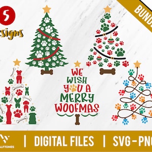 Christmas Paw Svg Bundle, Paw Print Lights Christmas Tree Svg, Funny Dog Christmas Svg, We wish You A Merry woofmas svg | Digital file