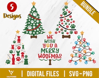 Christmas Paw Svg Bundle, Paw Print Lights Christmas Tree Svg, Funny Dog Christmas Svg, We wish You A Merry woofmas svg | Digital file