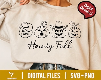 Howdy Fall SVG, Howdy Pumpkin svg, Western fall svg, Fall shirt png, Cowboy svg, Pumpkin season svg, Halloween shirt svg | Digital file
