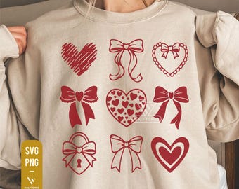 Cute Valentine Bow & Heart Clipart Coquette Shirt Design PNG SVG (Digital Files)