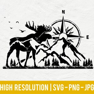 Alaska state moose svg, mountain and tree svg, camping svg, moose hunting svg, adventure awaits | Instant download digital file SVG PNG JPG