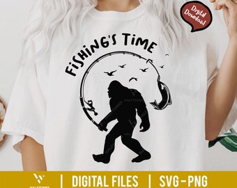 Bigfoot fishing's time Svg, Funny Bigfoot Svg, Go Fishing Svg, Fishing Lover Svg, Sasquatch Believe Svg, Yeti Svg, Mountain and tree Svg Png