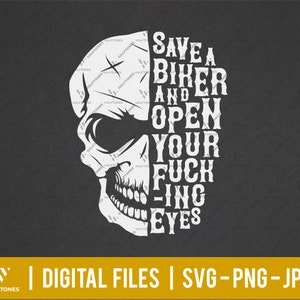 Red een biker en open je ogen SVG, Motorcycle Decal svg, Biker Skull svg, trotse biker, fietsleven svg | Digitale bestanden voor Cricut