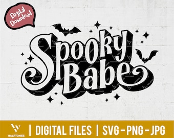 Spooky Babe SVG, Trick or Treat svg, Spooky svg, Cute Halloween Shirt svg, spooky vibes svg, Retro halloween svg, boo svg | Digital cut file