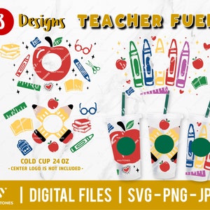 Teacher Fuel Cold Cup Wrap Svg, Teacher Svg, Sunflower Teacher svg, Best Teacher Ever full wrap, Teacher life 24oz Cold Cup | Digital file