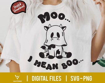 Moo I Mean Boo SVG, Cute Halloween svg, Cute Ghost svg, Halloween Cow svg, Cute cow svg, Moo boo svg, Halloween Cow png, Funny Halloween svg