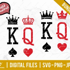 King of Spades, Queen of Hearts svg, king and queen svg, playing cards svg, couple shirt svg, boyfriend girlfriend svg | Digital cut files