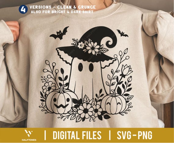 Halloween Ghost Svg, Spooky Ghost Svg, Halloween Pumpkins Svg, Cute Flower Ghost Svg, Cute Halloween Svg, Flower Ghost Svg, Ghouls Gang Svg
