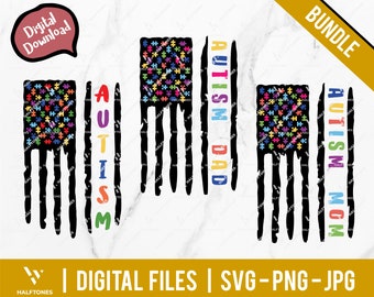Autism Mom Distressed American Flag SVG, Autism Awareness Colorful Flag svg, Autism love svg, Autism puzzle svg | Digital files for Cricut