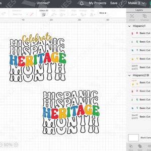 May include: A digital design for a t-shirt or other apparel featuring the text "Celebrate Hispanic Heritage Month" in a colorful, dripping font.